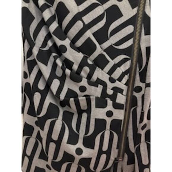 Boho Chic Jacket Abstract Artsy L Black Grey 3/4 Sleeve Rouching Zip Front VNTG - Picture 9 of 10